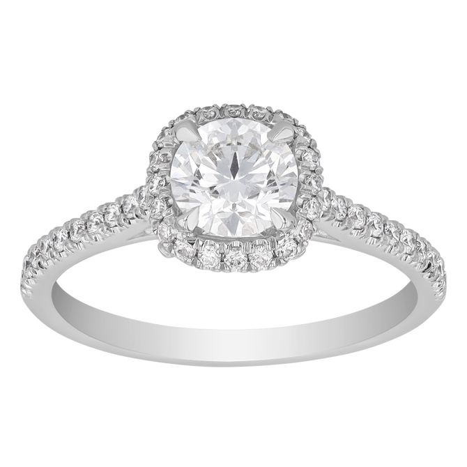 Kalahari Dream Round Diamond Halo & Side Stone Engagement Ring in 18K White Gold, .71 ct