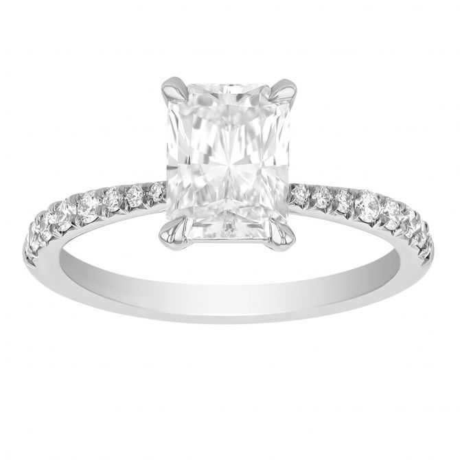 Radiant Diamond Engagement Ring with Graduated Side Stones in Platinum, 1.7 cttw