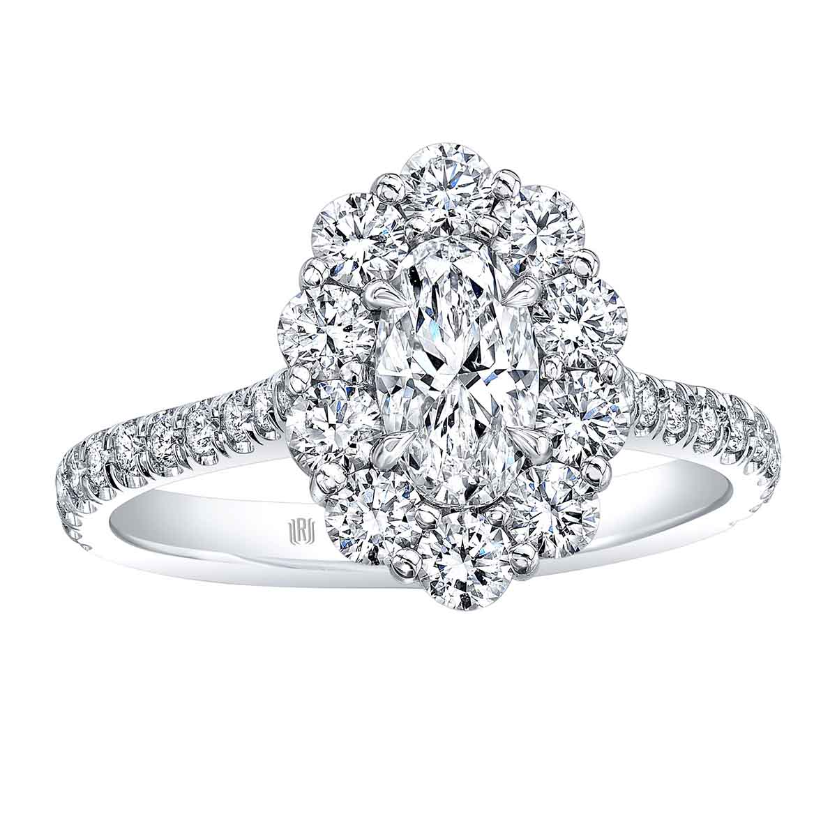 Rahaminov Oval Diamond Halo Engagement Ring in White Gold, .51 ct ...