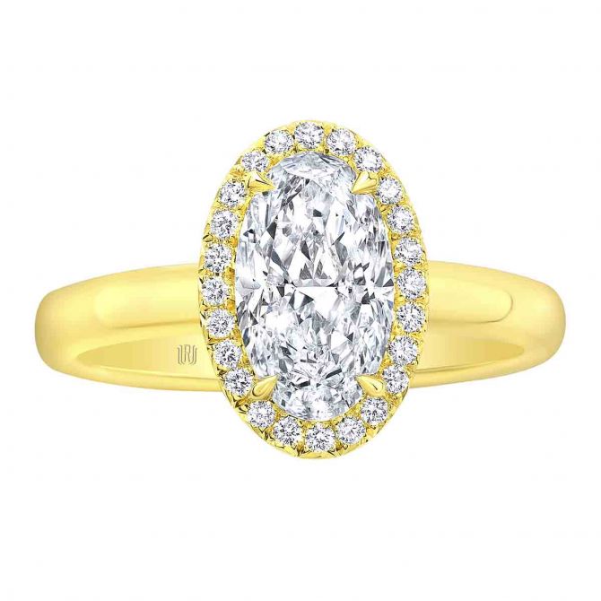 Rahaminov Oval Diamond Halo Engagement Ring in Yellow Gold, 1.71 ct Center