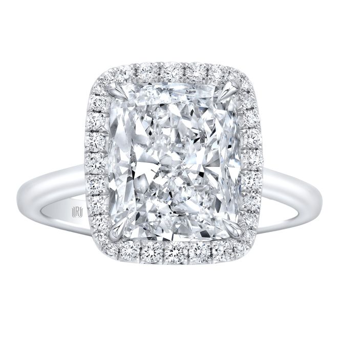 Rahaminov Cushion Cut Diamond & Halo Engagement Ring in White Gold