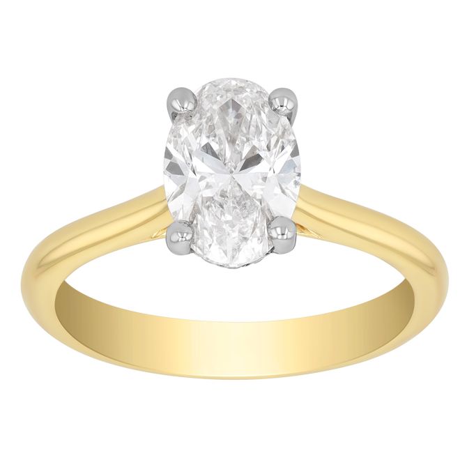 Oval Diamond Solitaire Engagement Ring in 14K Yellow & White Gold