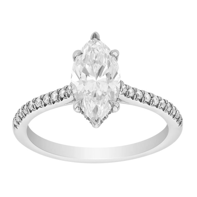 Marquise Diamond Side Stone Engagement Ring in Platinum