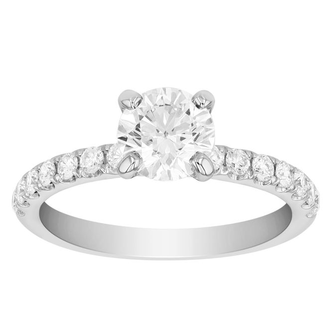 Round 1.01 ct Diamond Side Stone Engagement Ring in 14K White Gold