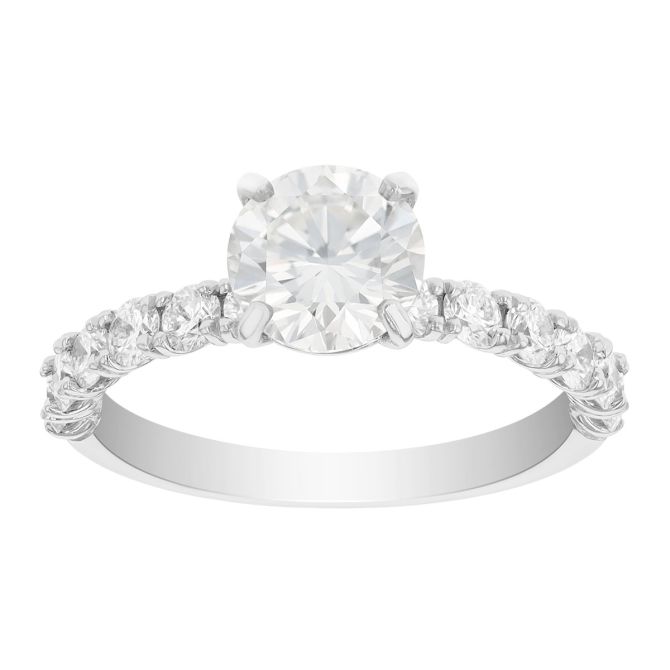 Round 1.10 ct Diamond Side Stone Engagement Ring in 18K White Gold