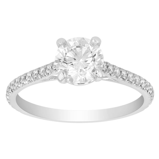 Round Diamond .90 ct Side Stone Engagement Ring in Platinum