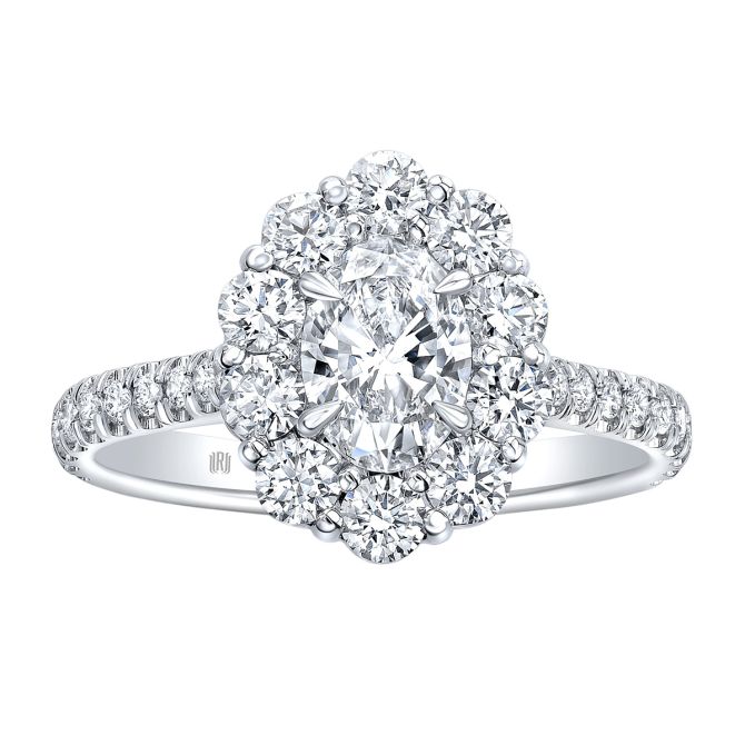 Rahaminov Oval Diamond & Halo Engagement Ring in White Gold, 1.22 cttw