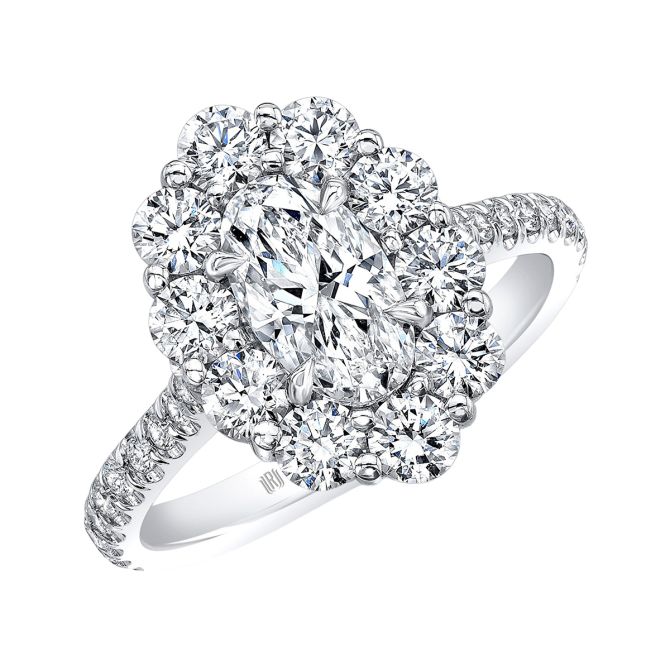 Rahaminov Oval Diamond & Halo Engagement Ring in White Gold, 1.27 cttw