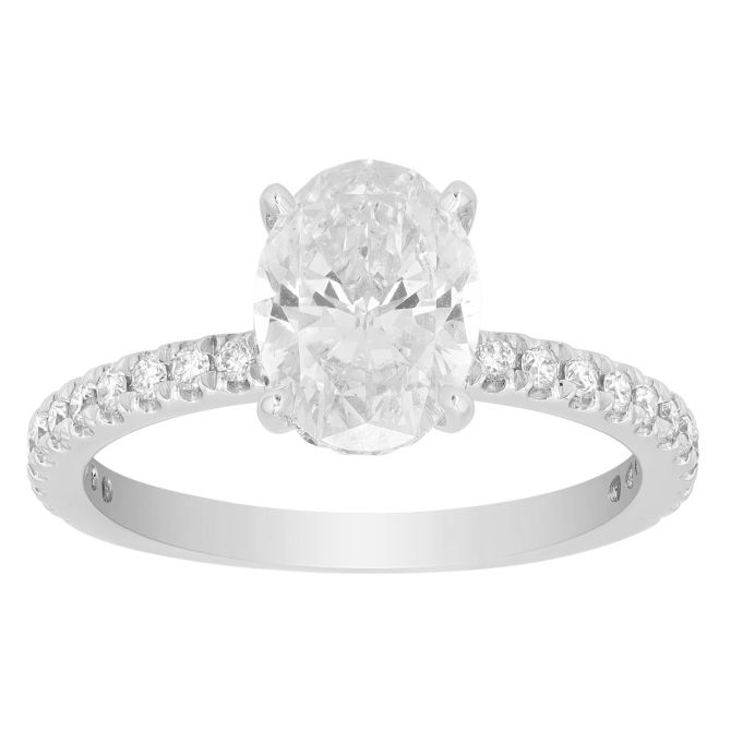 Oval Diamond & Side Stone Split Shank Engagement Ring in 14K White Gold, 1.52 ct