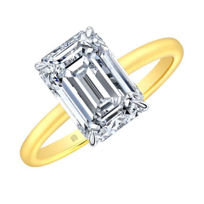 Rahaminov Emerald Cut Diamond & Hidden Halo Engagement Ring in Yellow Gold, 1.57 cttw