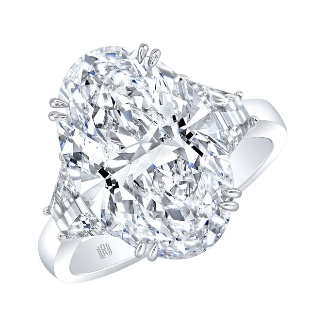 Rahaminov Oval Diamond & Trapezoid Side Stone Engagement Ring in Platinum