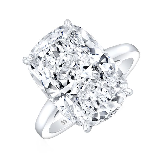 Rahaminov Cushion Cut Diamond Engagement Ring in Platinum with Hidden Halo