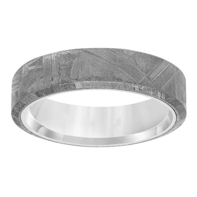 Meteorite & Tungsten Flat Beveled 6 mm Wedding Band, Size 10