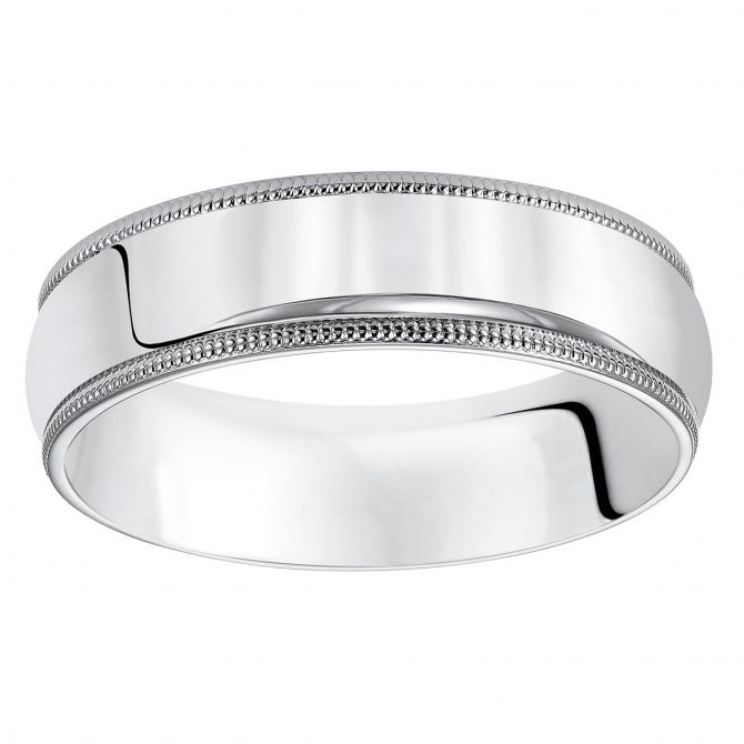 White Gold Comfort Fit Milgrain Edge 5 mm Wedding Band, Size 7