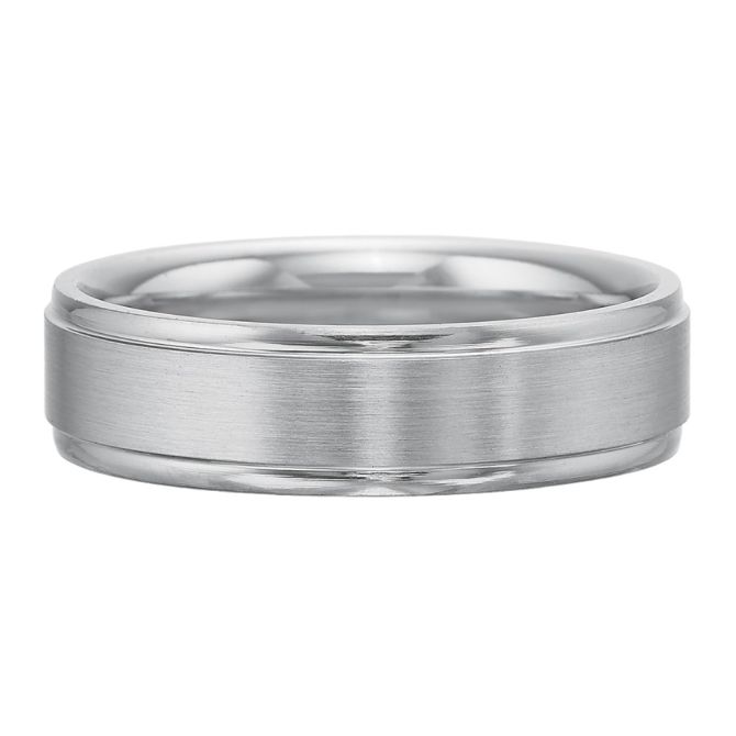 Platinum Step Edge Brushed 6 mm Band, Size 10