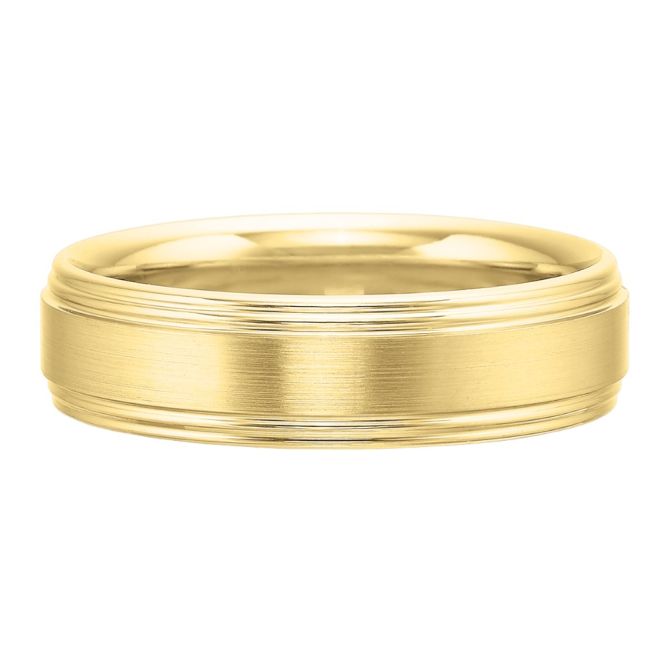 Yellow Gold Grooved Step Edge Brushed 6 mm Band, Size 10