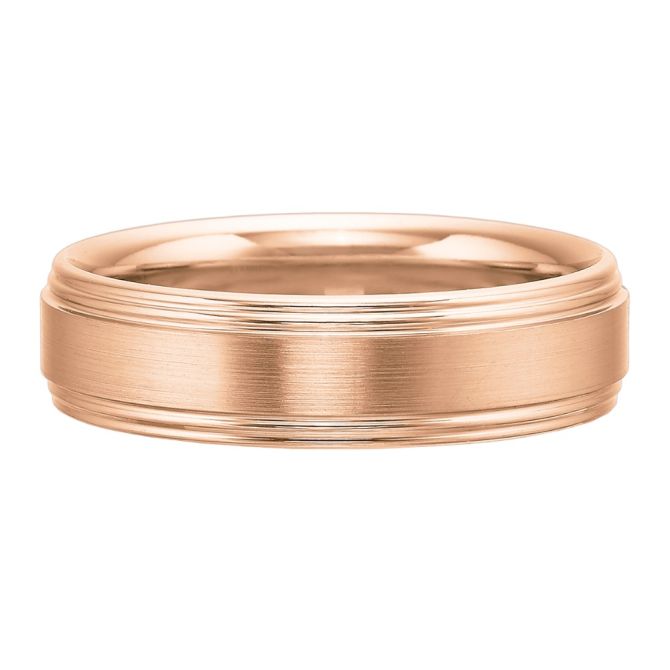 Rose Gold Grooved Step Edge Brushed 6 mm Band, Size 10