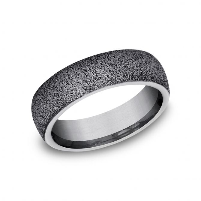 Benchmark Grey Tantalum Stone Texture 6 mm Wedding Band, Size 10