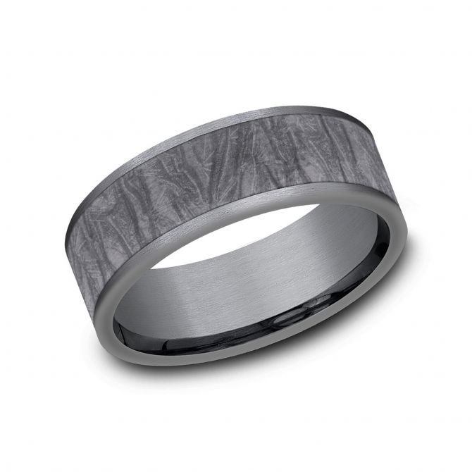 Benchmark Grey Tantalum Fabric Texture Pattern 7 mm Wedding Band, Size 10