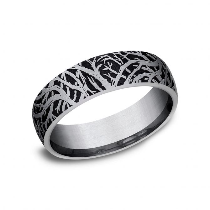 Benchmark Grey Tantalum Forest Pattern 6 mm Wedding Band, Size 10