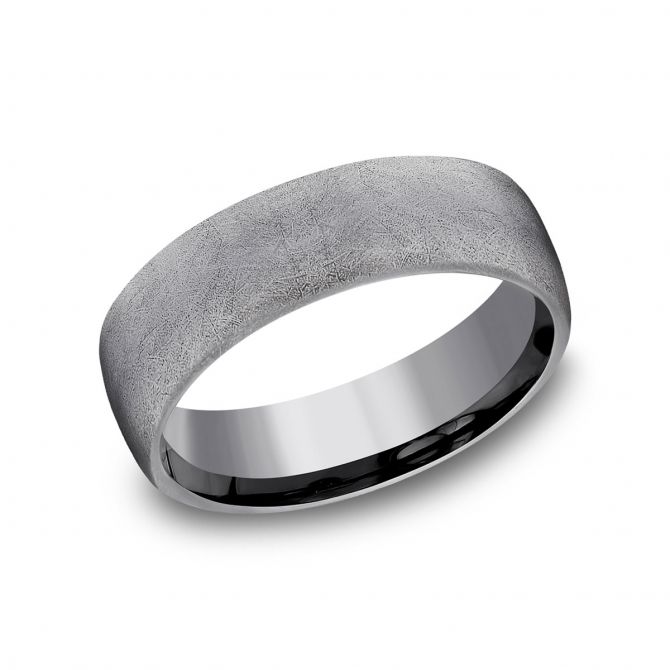 Benchmark Grey Tantalum Swirl Finish Rounded 6.5 mm Wedding Band, Size 10