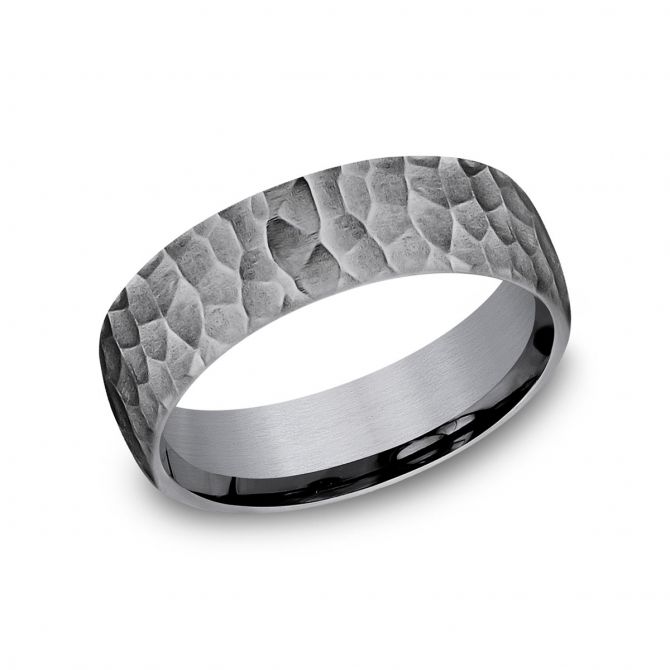 Benchmark Grey Tantalum Hammered Finish 6.5 mm Wedding Band, Size 10