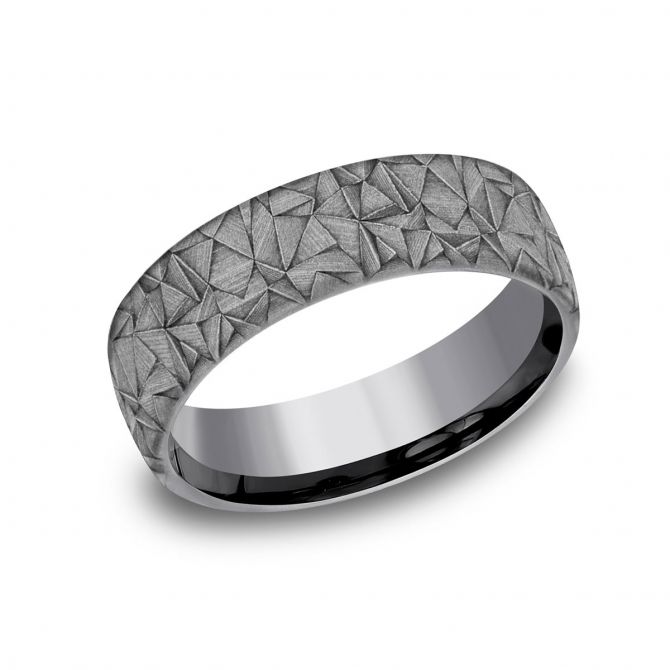 Benchmark Grey Tantalum Kaleidoscope Texture 6.5 mm Wedding Band, Size 10