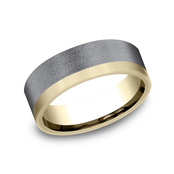 Benchmark Yellow Gold & Dark Tantalum Wirebrush Finish 7 mm Wedding Band, Size 10