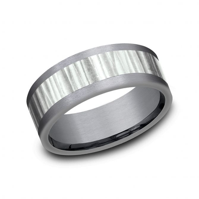 Benchmark Hammered White Gold & Satin Grey Tantalum 8 mm Wedding Band, Size 10