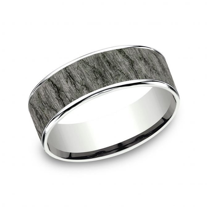 Benchmark Grey Tantalum & White Gold Lava Rock Texture 7.5 mm Wedding Band, Size 10