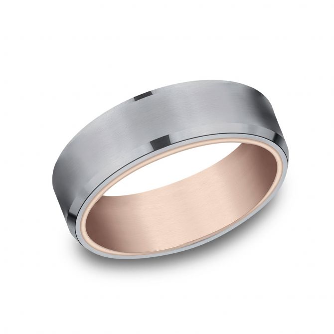 Benchmark Rose Gold & Grey Tantalum Swirl Finish 6.5 mm Wedding Band, Size 10