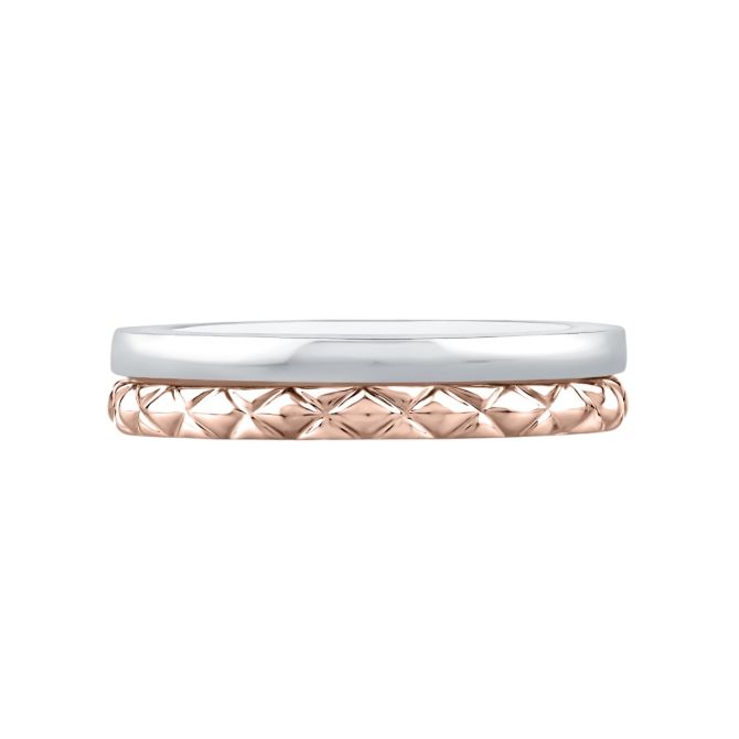 A. Jaffe Rose Gold Quilted & White Gold Plain Double Wedding Band, Size 6