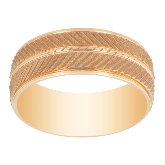 ArtCarved Yellow Gold Grooved Chevron Pattern Wedding Band, Size 10