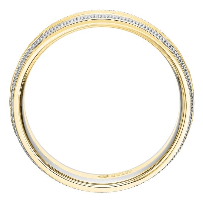 Hammered Yellow Gold & White Gold Coin Edge 5 mm Wedding Band, Size 9