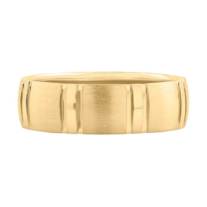 A. Jaffe Polished Vertical Lines and Matte Finish 14K Yellow Gold Wedding Band, Size 10.5