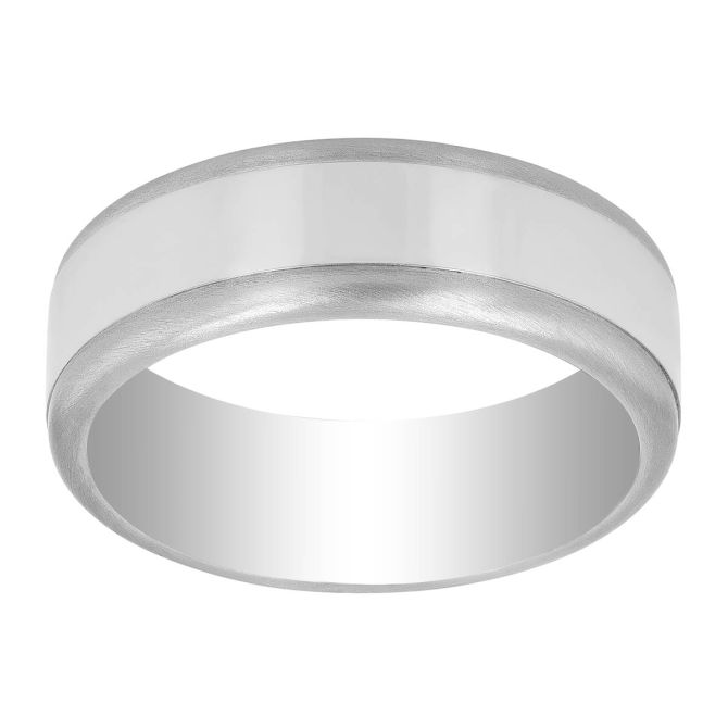 Platinum Polished Center Flat Wedding Band, Size 10