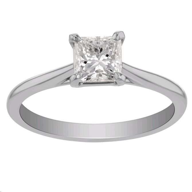 Princess Cut Diamond Solitaire Engagement Ring in White Gold, 0.70 ct