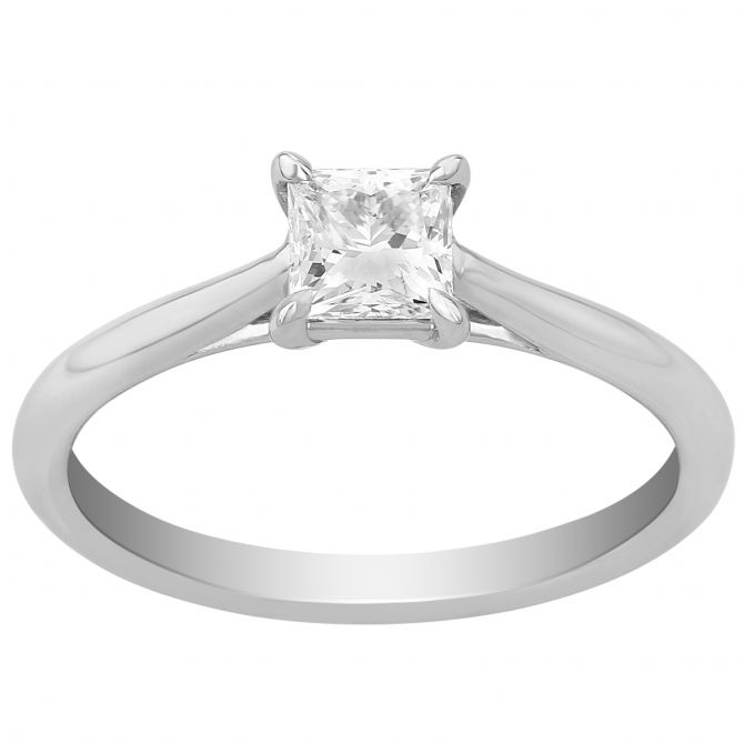 Princess Diamond Solitaire Engagement Ring in White Gold, .50 ct