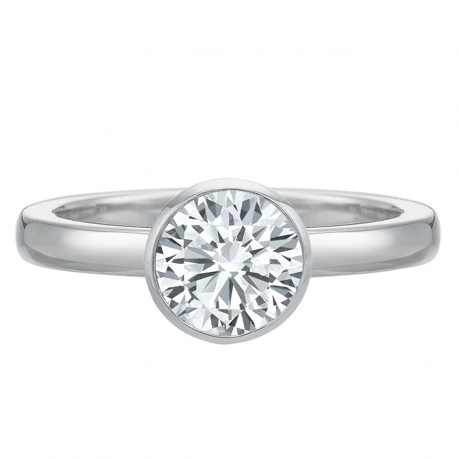 Kalahari Dream Diamond Round Bezel Set Solitaire Ring in White Gold