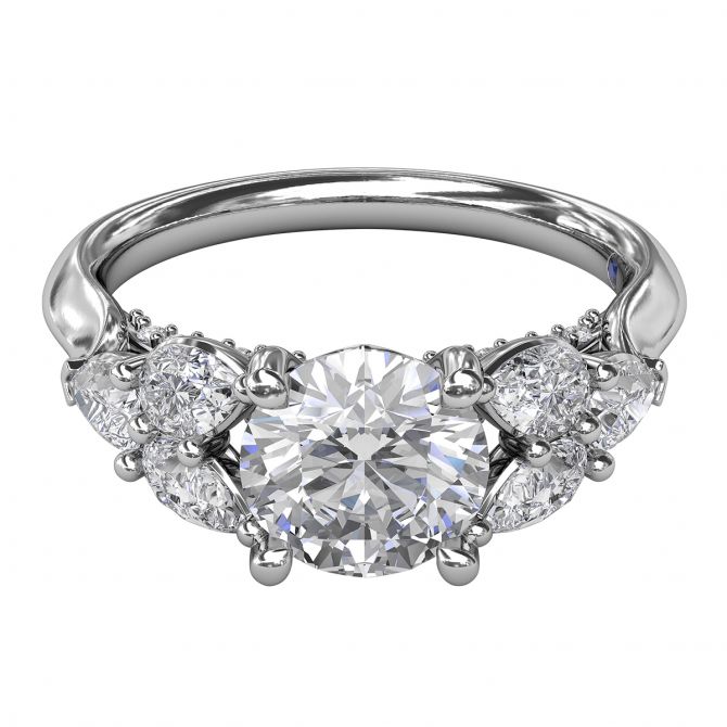 Diamond Leaf Vintage Style Engagement Ring Setting in White Gold