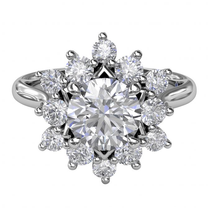 Diamond Modern Floral Halo Engagement Ring Setting in White Gold