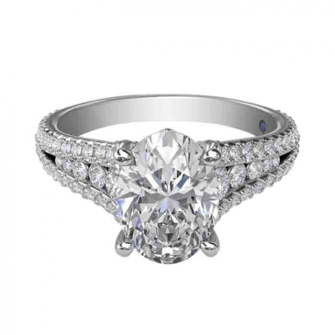 Diamond Triple Row Engagement Ring Setting in White Gold