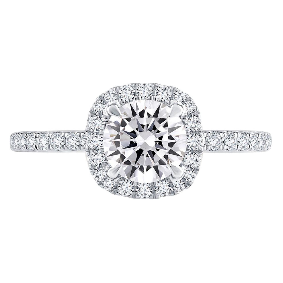 A. Jaffe Diamond Cushion Halo & Pavé Shank Ring Setting in White Gold ...