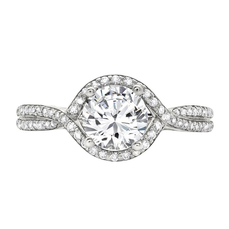 Peter Storm Diamond Halo & Criss Cross Shank Engagement Ring Setting in ...