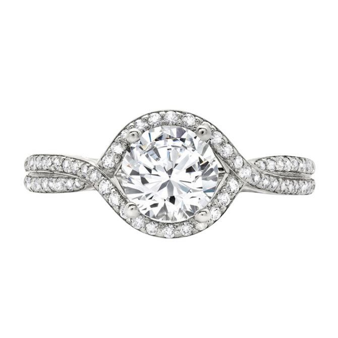 Peter Storm Diamond Halo & Criss Cross Shank Engagement Ring Setting in White Gold