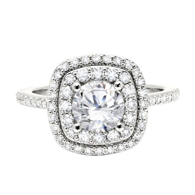 Peter Storm Diamond Double Cushion Halo Engagement Ring Setting in White Gold