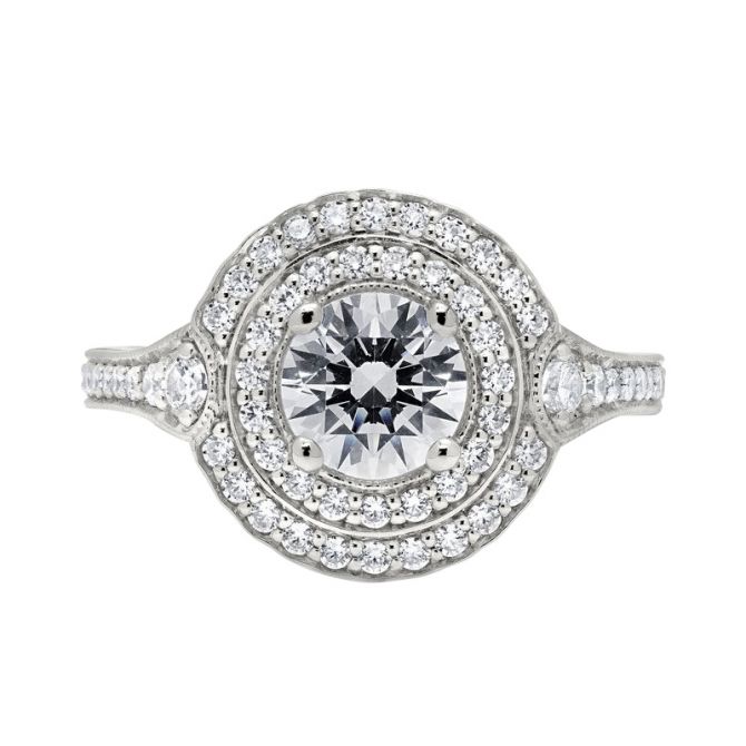 Peter Storm Double Halo Milgrain Engagement Ring Setting in White Gold