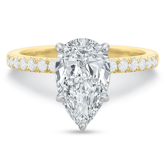 Yellow Gold Modern Classic French Cut Diamond Engagement Ring Setting