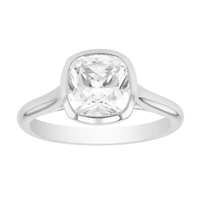 Solitaire Bezel Set Engagement Ring Setting for Cushion Diamond in White Gold