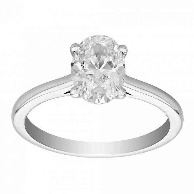 Oval Diamond Solitaire Engagement Ring in White Gold, 1.50 ct